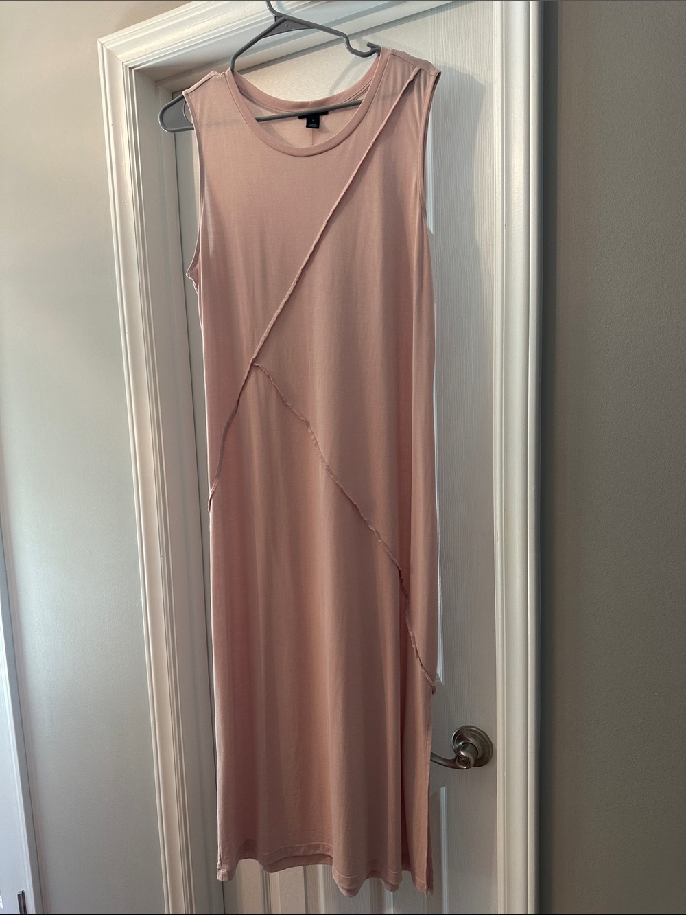Halogen Blush Sleeveless Maxi Dress with Diagonal Seam Details
